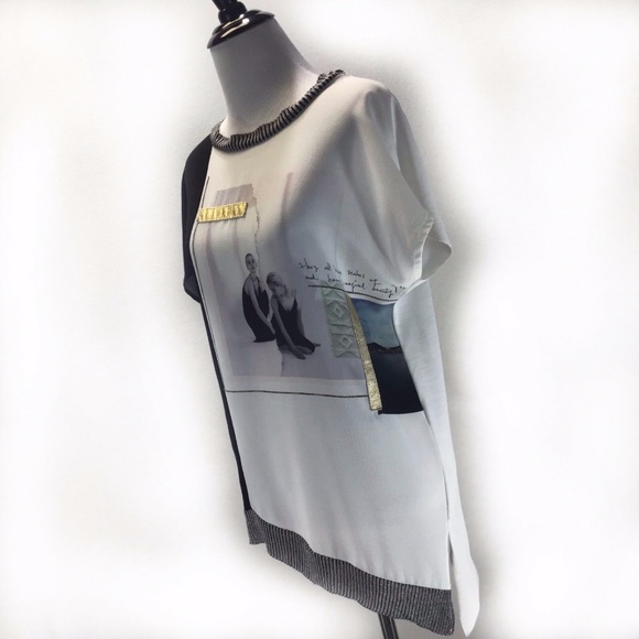 🦋Zara Ballerina Mixed Media Gold Dressy Blouse - Picture 2 of 7